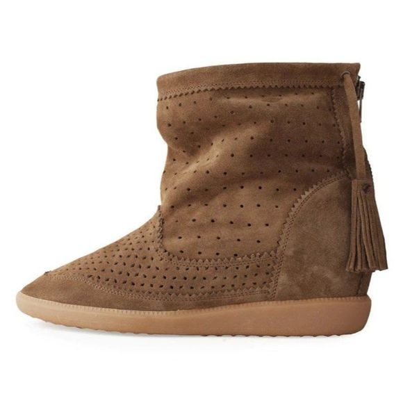 ISABEL MARANT Brown Basley Perforated Suede Tassel Bootie Size EU38 - Picture 1 of 10
